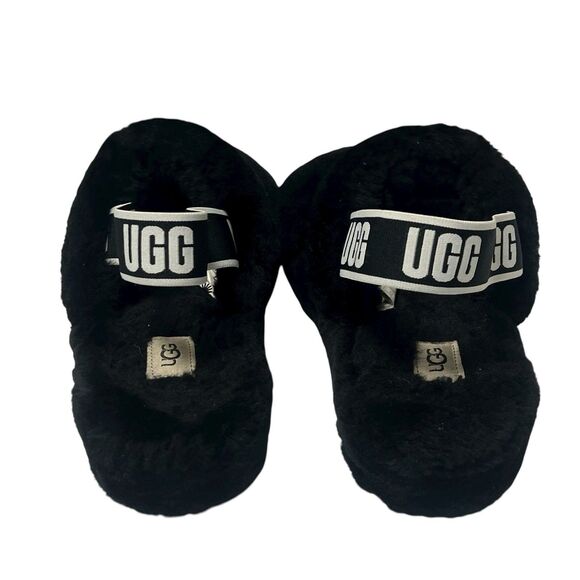 UGG Fluff Yeah Slide On Slippers Black Sherpa Slingback Plush Women’s Size 11 - Picture 7 of 10